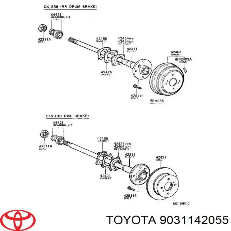 9031142055 Toyota anillo retén de semieje, eje trasero