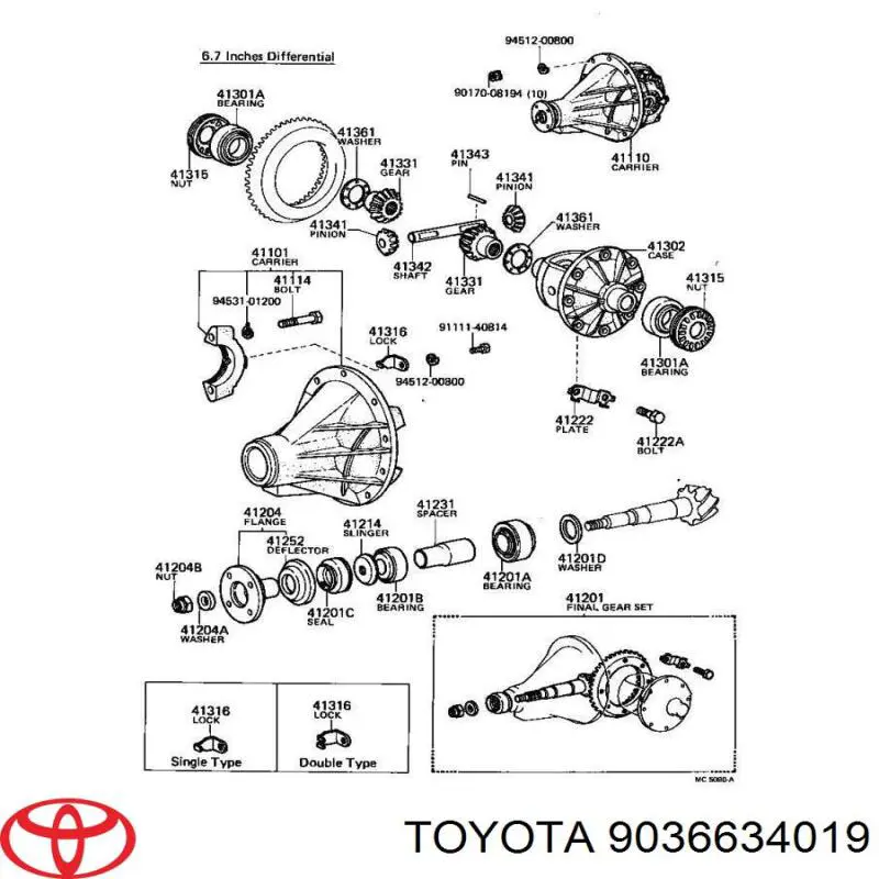  Rodamiento piñón de diferencial trasero interior para Lexus SC Z30, Z31