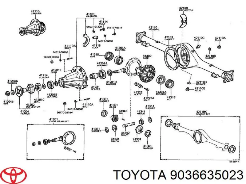  Rodamiento piñón de diferencial trasero interior para Toyota Hilux N