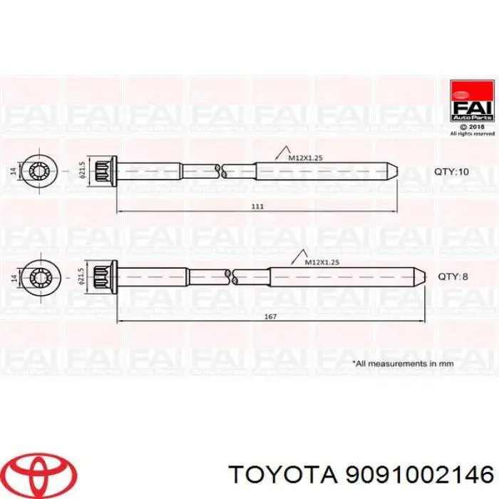 9091002146 Toyota tornillo de culata