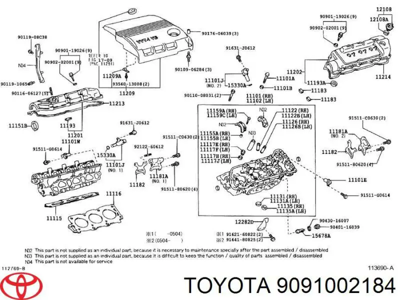 9091002184 Toyota tornillo de culata