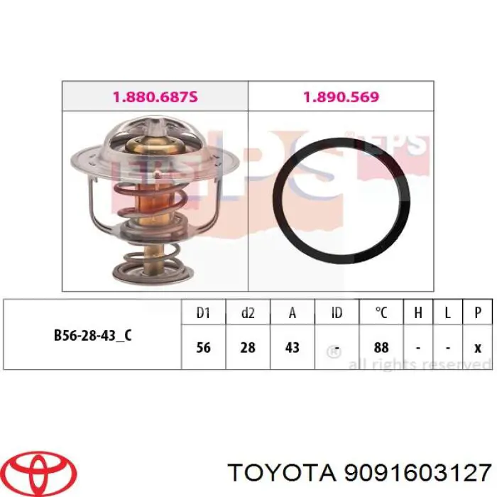 9091603127 Toyota termostato, refrigerante