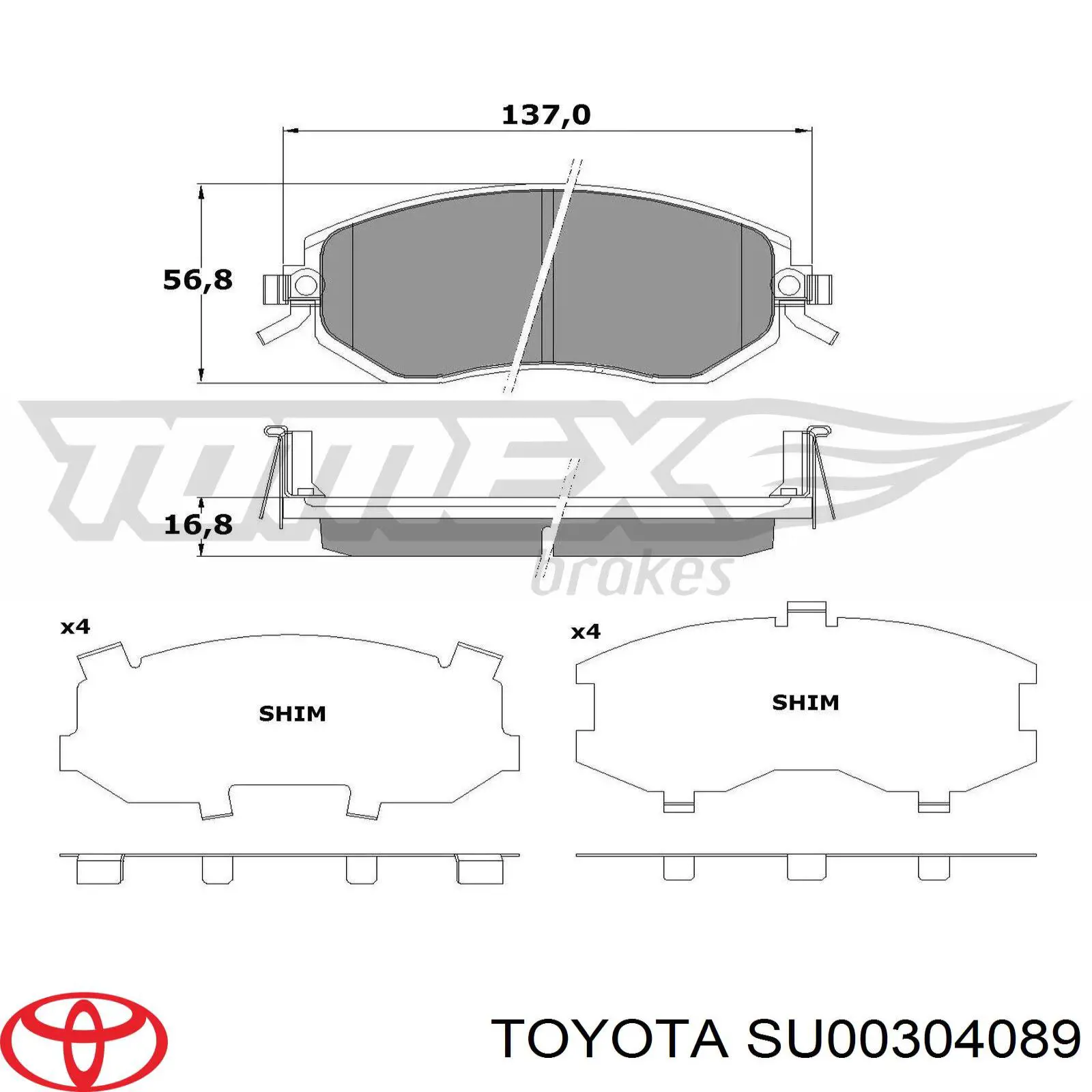 SU00304089 Toyota pastillas de freno delanteras