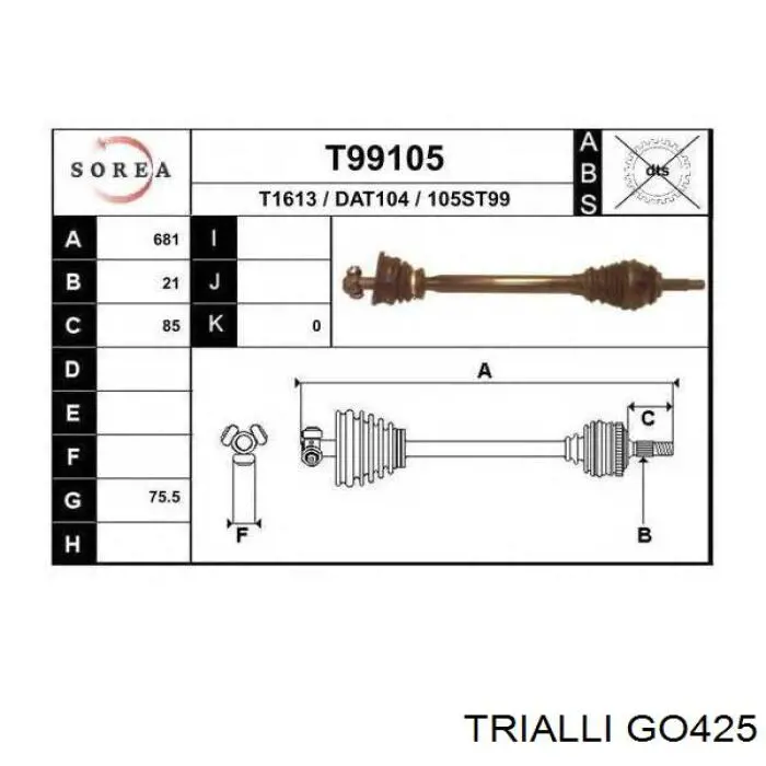 GO425 Trialli árbol de transmisión delantero izquierdo