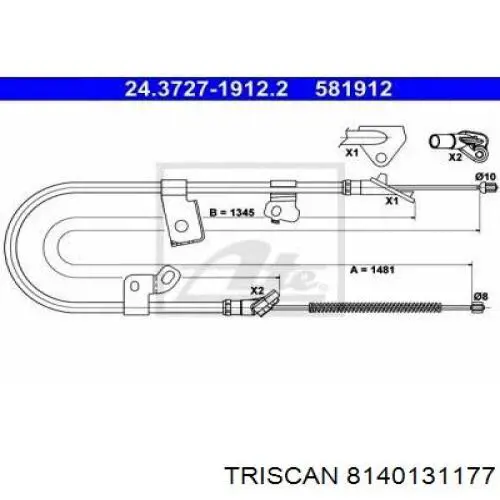  Cable de freno de mano trasero derecho para Toyota Yaris P10