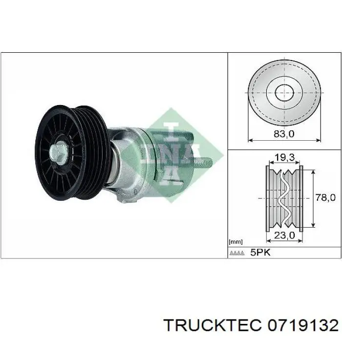 0719132 Trucktec tensor de correa, correa poli v