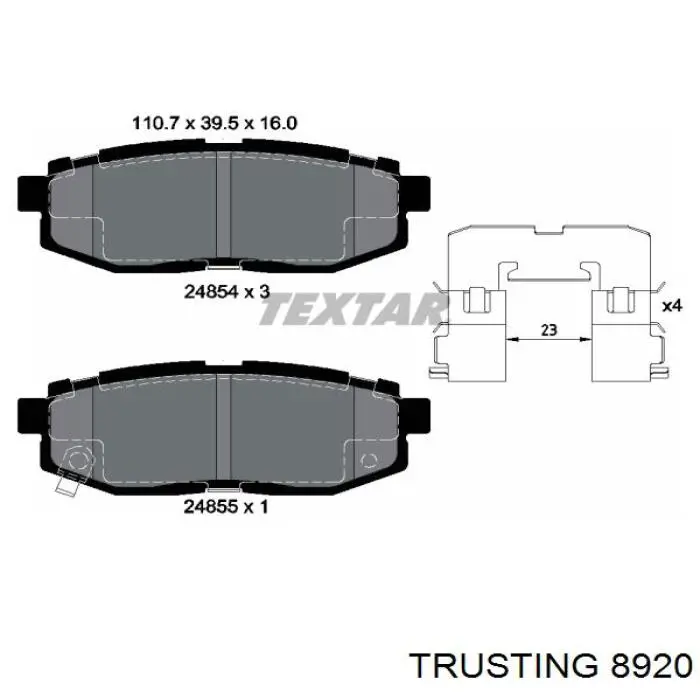 892.0 Trusting pastillas de freno traseras