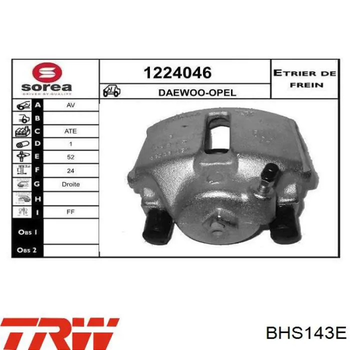 BHS143E TRW pinza de freno delantera derecha