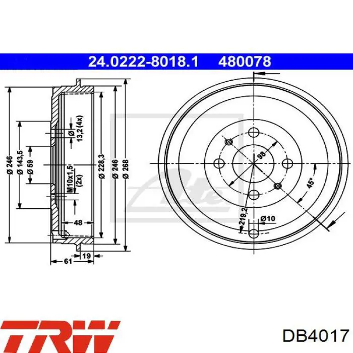 DB4017 TRW freno de tambor trasero