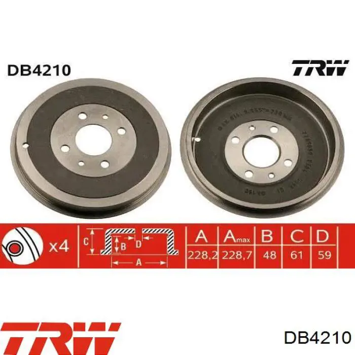 DB4210 TRW freno de tambor trasero