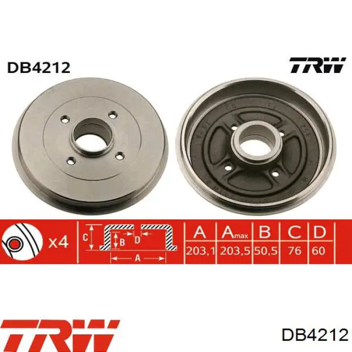 DB4212 TRW freno de tambor trasero