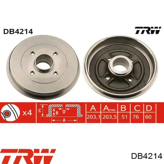 DB4214 TRW freno de tambor trasero