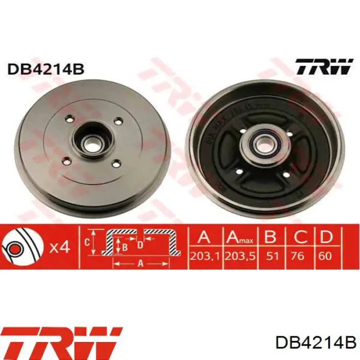 DB4214B TRW freno de tambor trasero