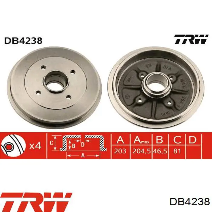 DB4238 TRW freno de tambor trasero