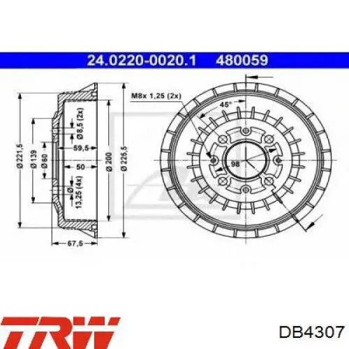 DB4307 TRW freno de tambor trasero