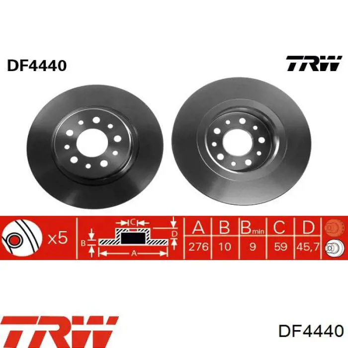 DF4440 TRW disco de freno trasero