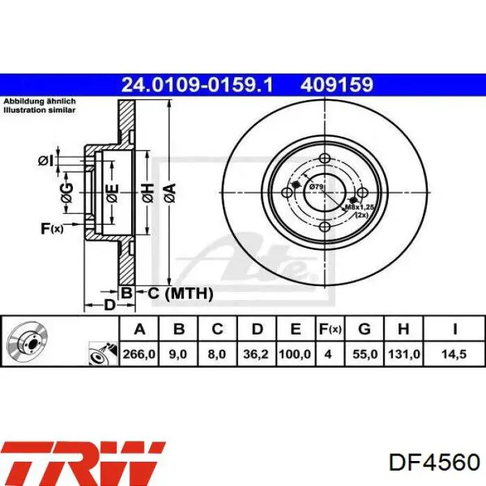 DF4560 TRW disco de freno trasero