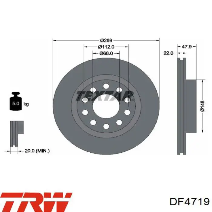 DF4719 TRW disco de freno trasero