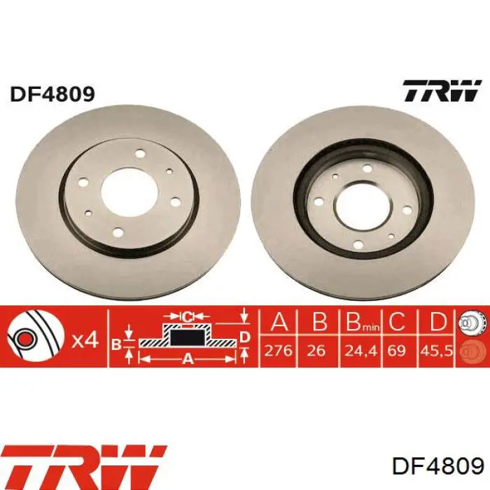 DF4809 TRW freno de disco delantero