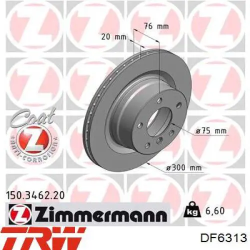 DF6313 TRW disco de freno trasero