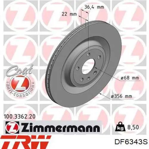 DF6343S TRW disco de freno trasero