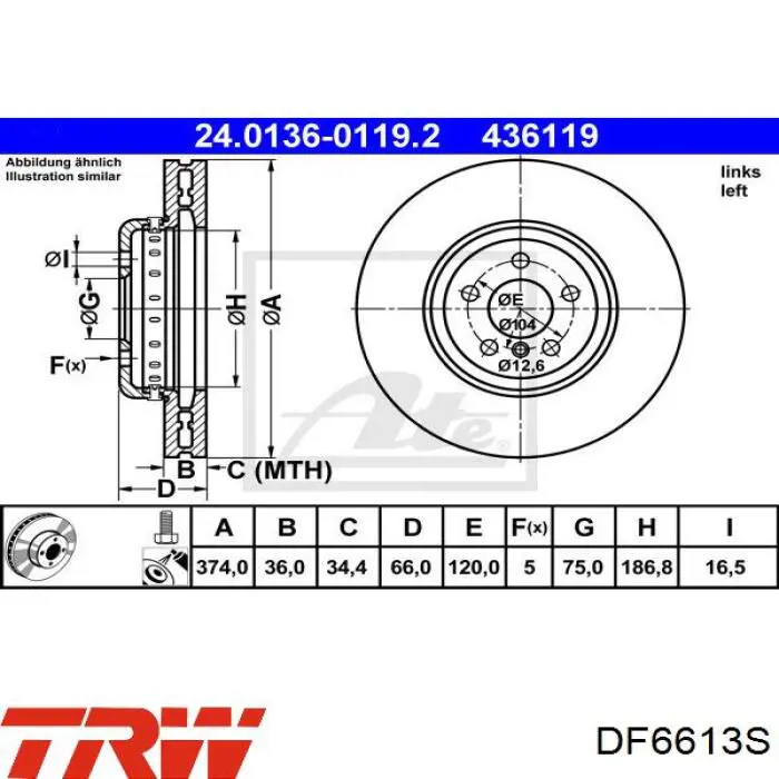 DF6613S TRW freno de disco delantero