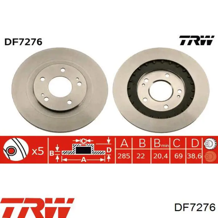 DF7276 TRW freno de disco delantero