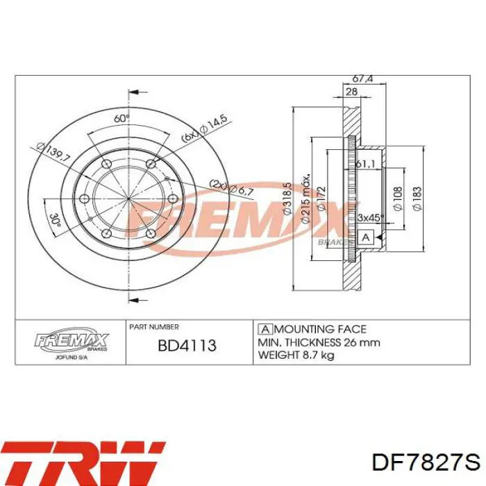 DF7827S TRW freno de disco delantero