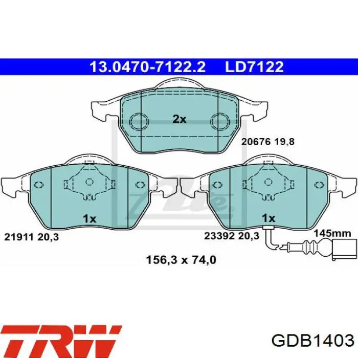 GDB1403 TRW pastillas de freno delanteras