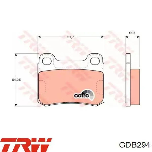 GDB294 TRW pastillas de freno traseras