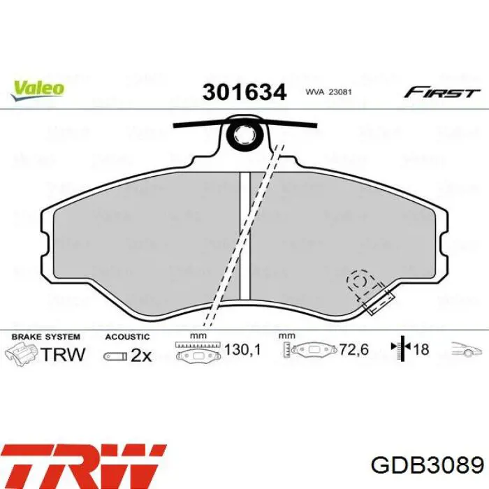 GDB3089 TRW pastillas de freno delanteras