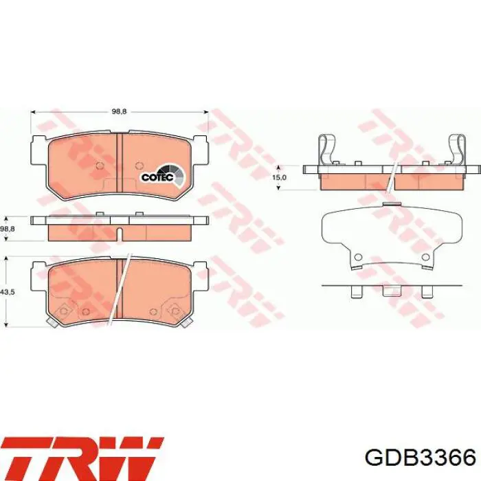 GDB3366 TRW pastillas de freno traseras