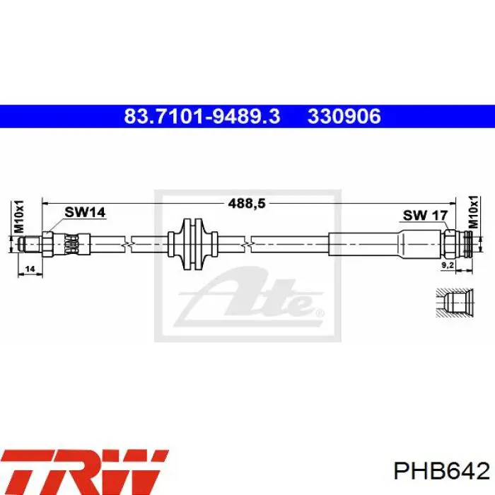 PHB642 TRW tubo flexible de frenos trasero