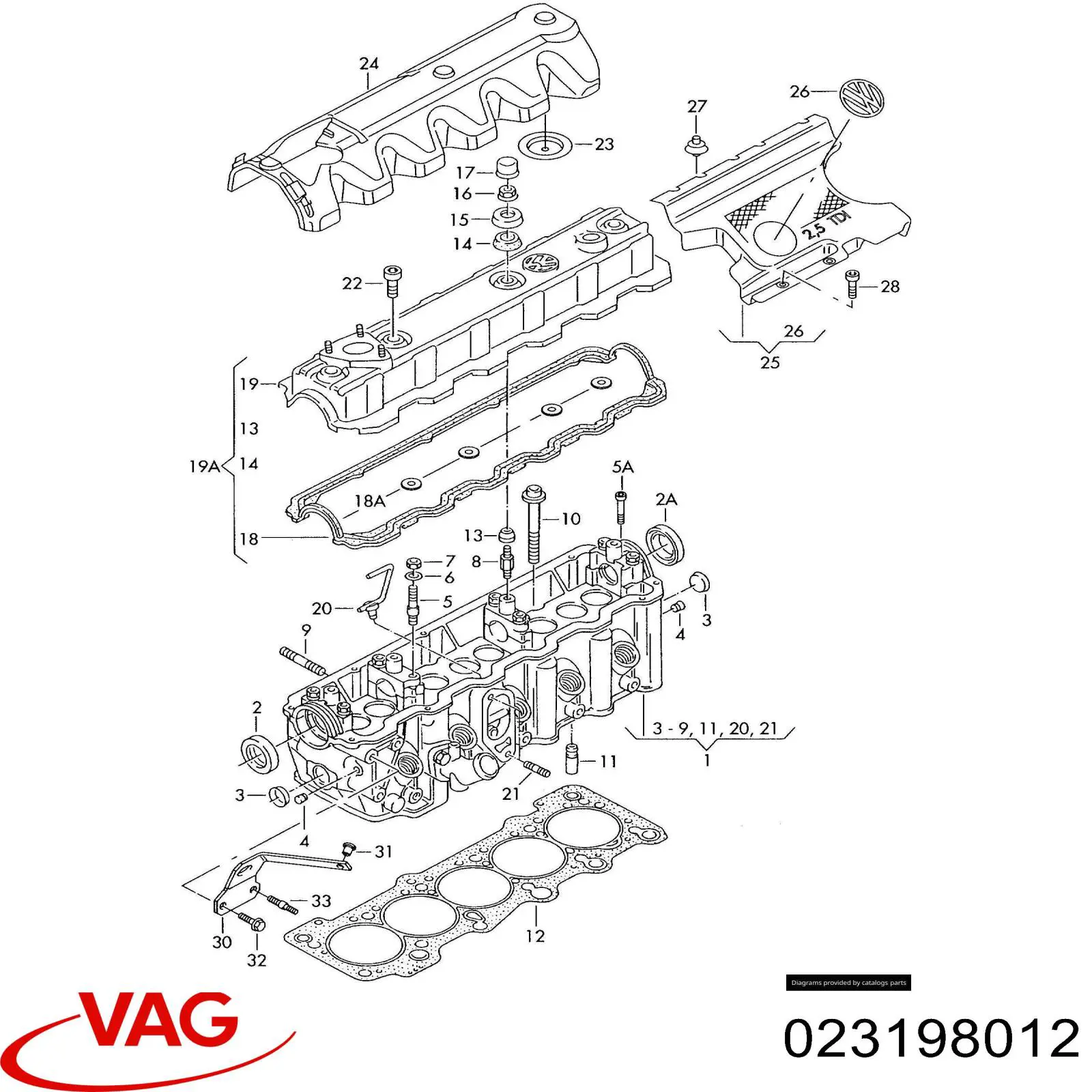 023198012 VAG juego de juntas de motor, completo, superior