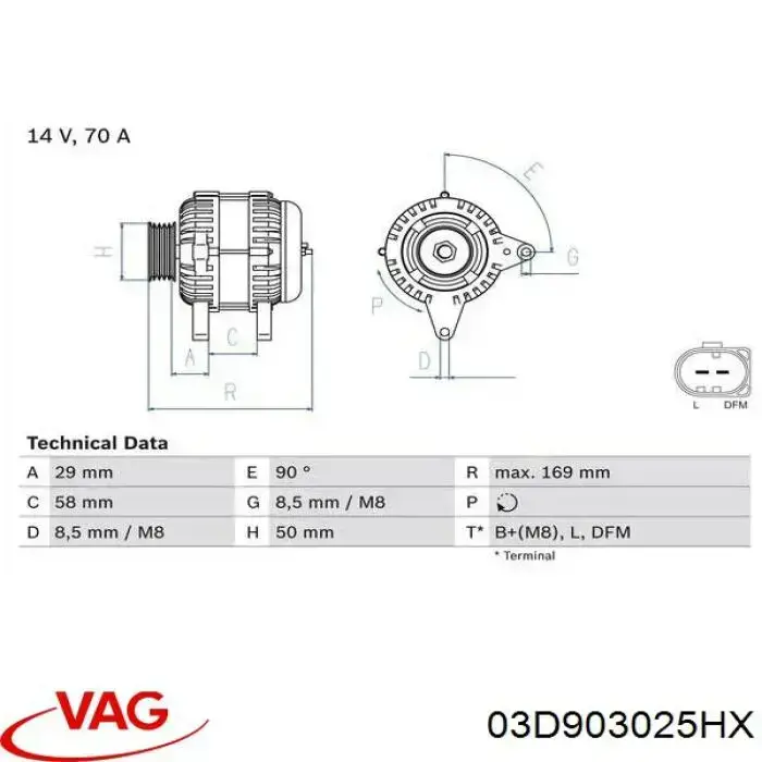 03D903025HX VAG alternador