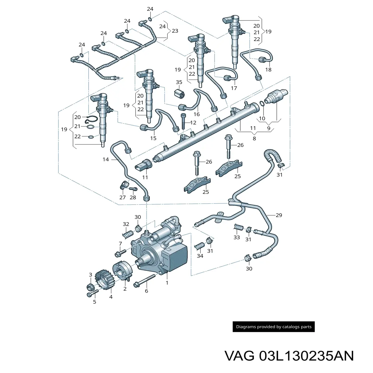 03L130235T VAG tubo de combustible atras de las boquillas