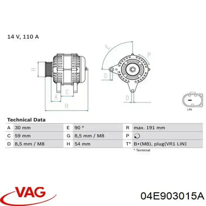 04E903015A VAG alternador