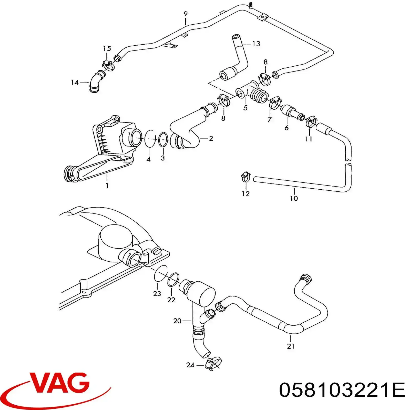 058103221E VAG tubo de ventilacion del carter (separador de aceite)