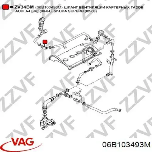 06B103493M VAG tubo de ventilacion del carter (separador de aceite)