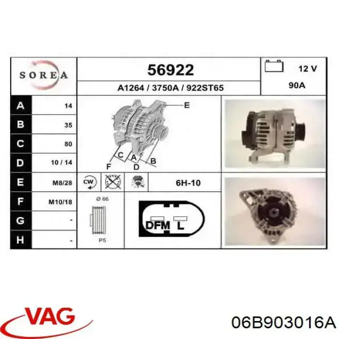 06B903016A VAG alternador