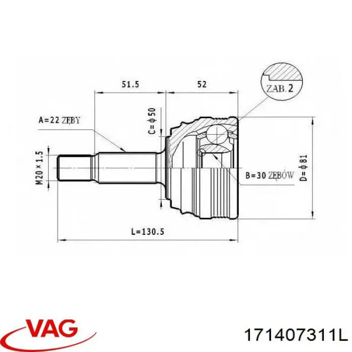 171407311L VAG fuelle, árbol de transmisión delantero exterior