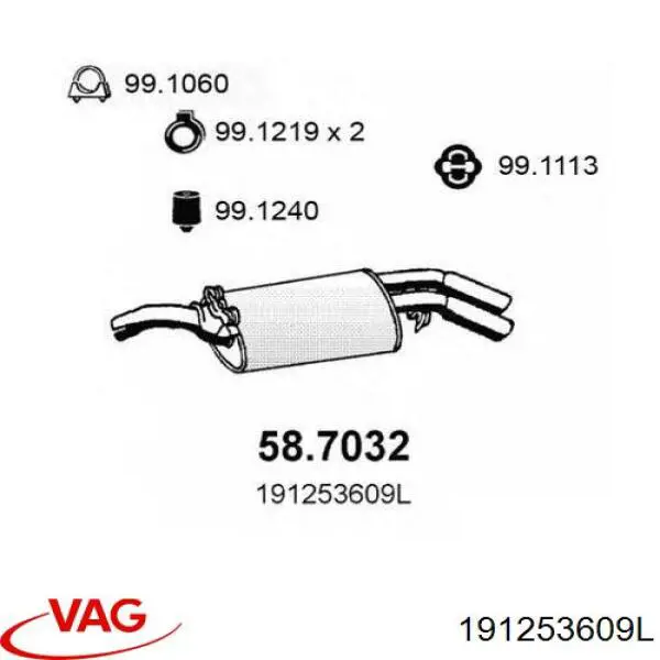 191253609L VAG silenciador posterior