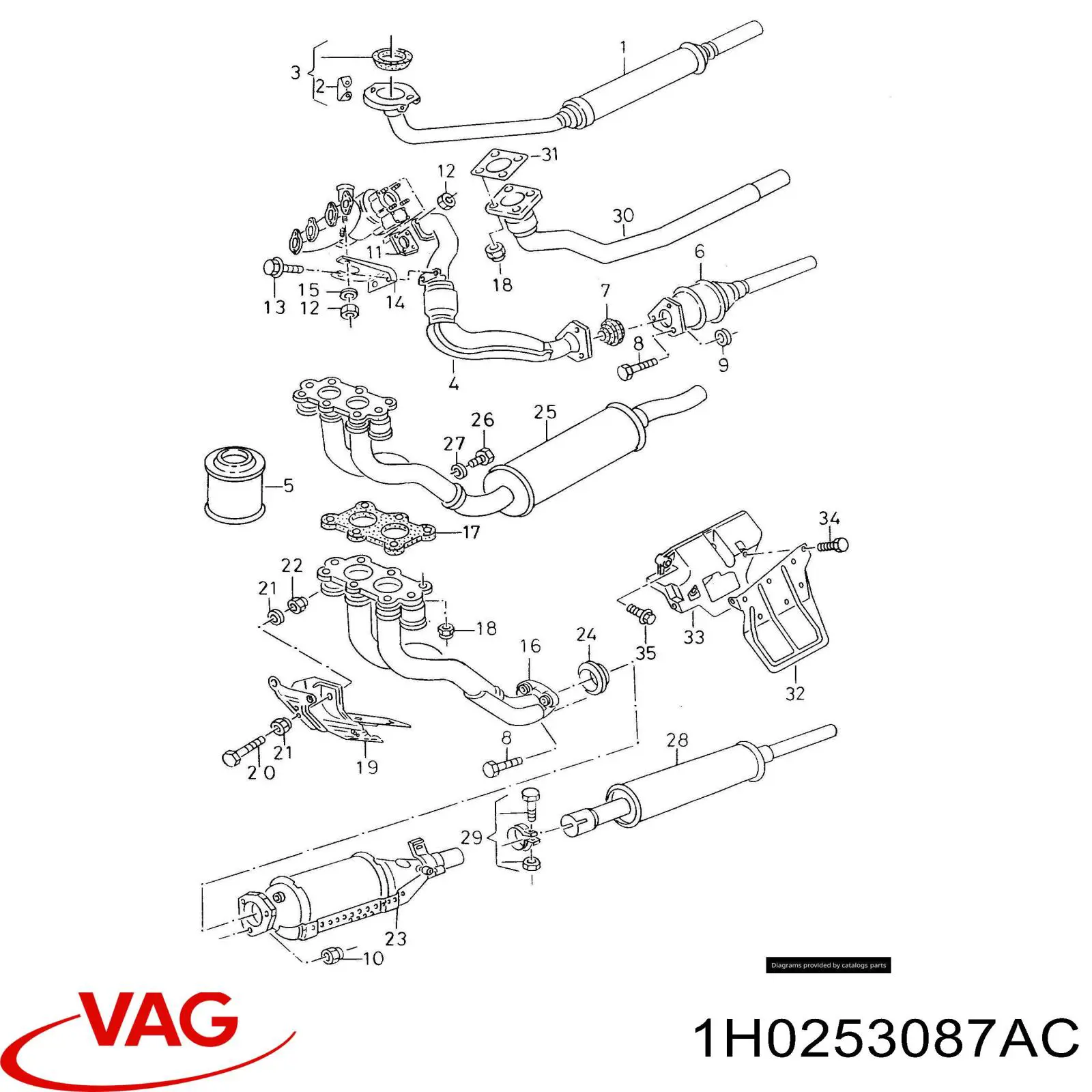 1H0253087AC VAG tubo de admisión del silenciador de escape delantero