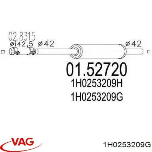 1H0253209G VAG silenciador del medio