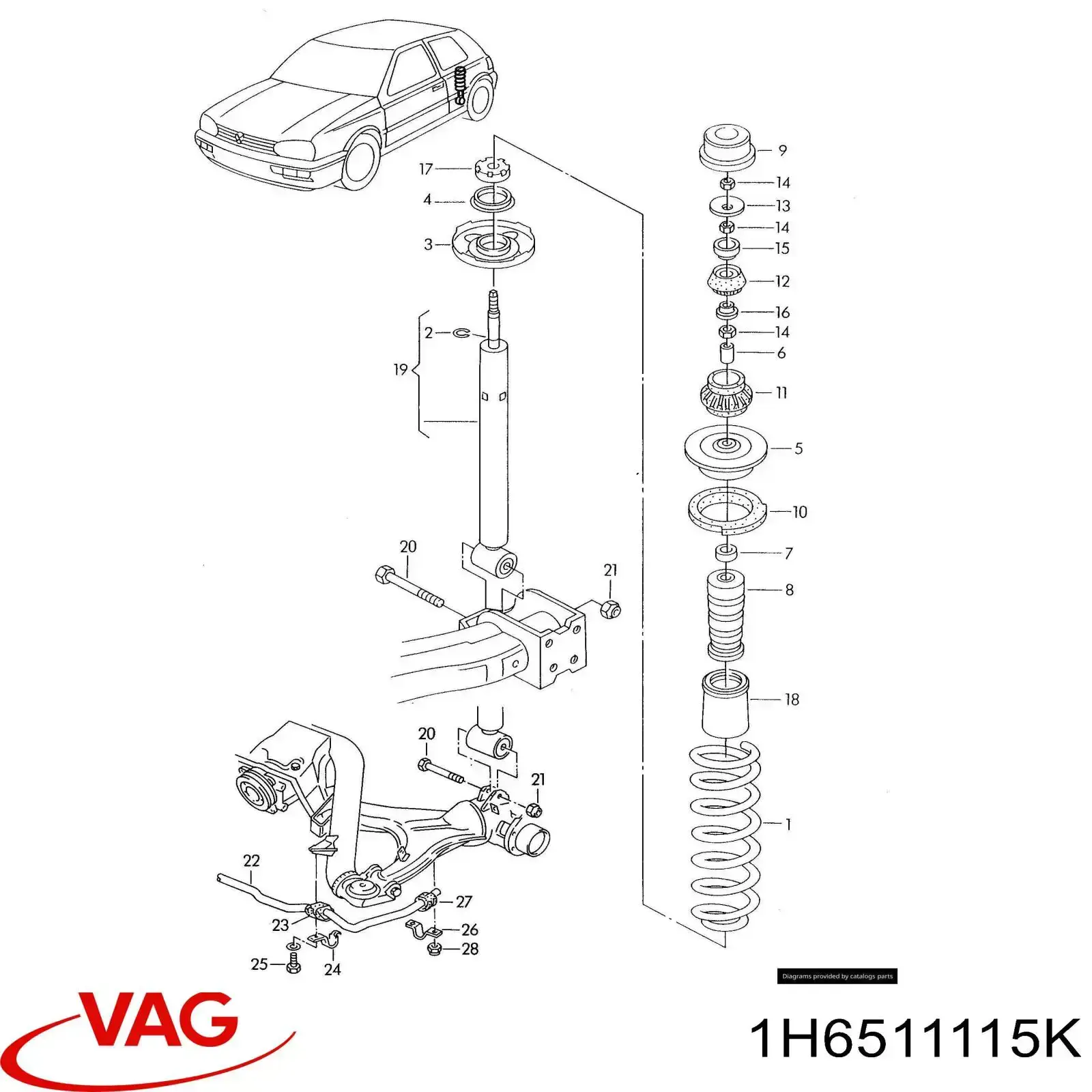 1H6511115K VAG muelle de suspensión eje trasero