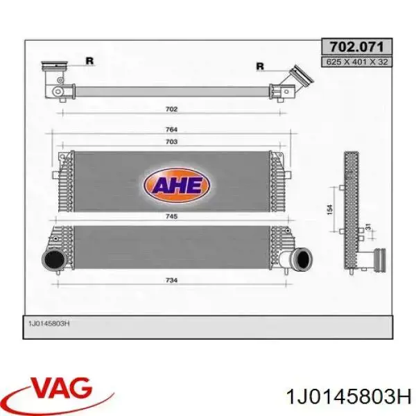 1J0145803H VAG radiador de aire de admisión