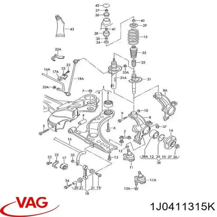 1J0411315K VAG soporte de barra estabilizadora delantera