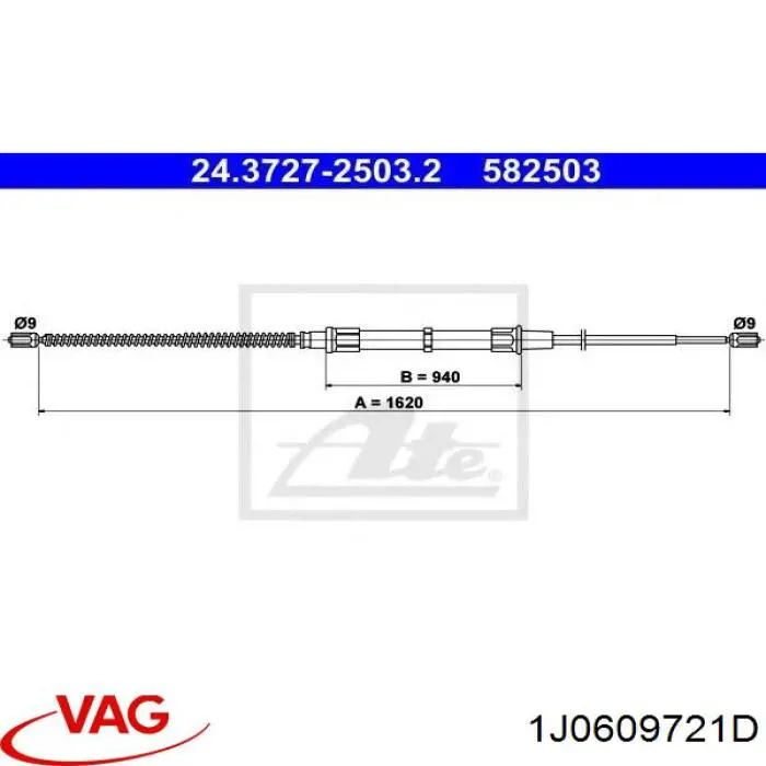 1J0609721D VAG cable de freno de mano trasero derecho/izquierdo