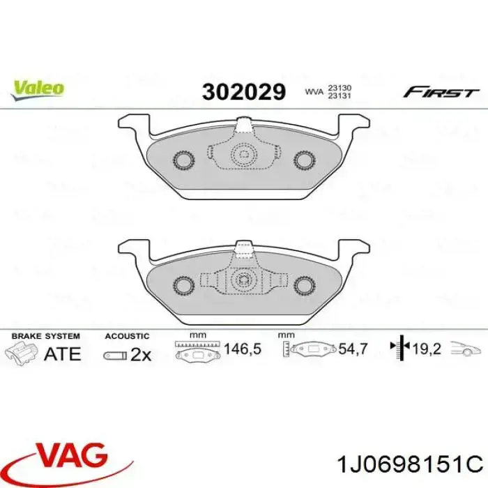 1J0698151C VAG pastillas de freno delanteras