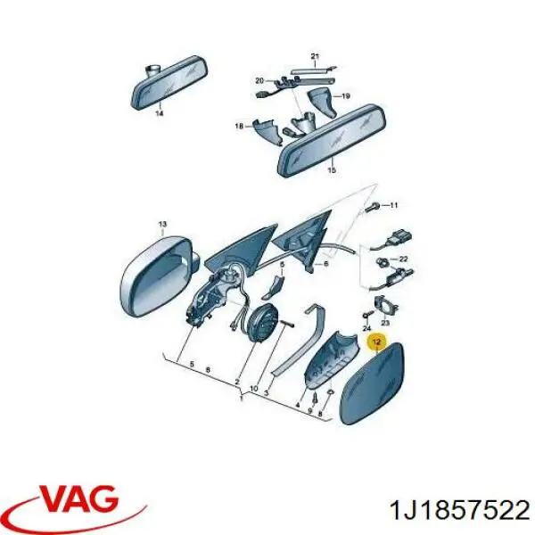 1J1857522 VAG espejo retrovisor derecho